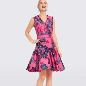 Draper James Dorothy Silk Dress Floral Ruffle Drop Waist Sleeveless Pink Size 4